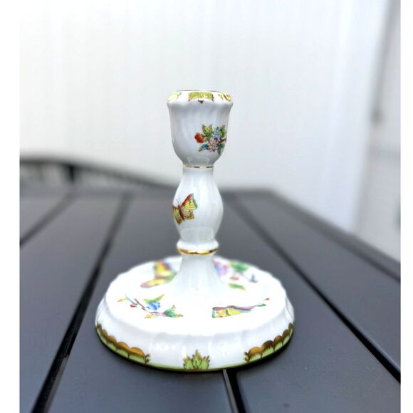 Herend Queen Victoria Green Border Floral Butterfly Single Candlestick SZ 6" VBO - Picture 4 of 16